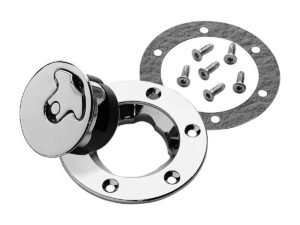 Aircraft-Style Bolt-In Gas Cap Kit Locking Set with Vented and Non-Vented Cap Chrome