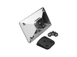 Laydown Pyramid License Plate Mount Kit US Specification. Mounts Directly to OEM Hole Pattern on Rear Fender. Chrome