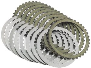 Carbon Fiber Clutch Kit Kit consists of 9 friction plates and 8 steel drive plates (double steel drive plate is not used). Adds 12% more surface area to clutch pack.