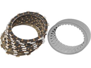 Carbon Fiber Clutch Kit Kit consists of 10 friction plates and 9 steel drive plates. Adds 11% more surface area to the clutch pack.