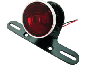 Classic Round Taillight with License Plate Bracket Chrome Black Dual Filament