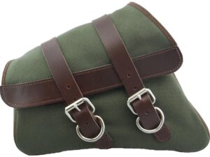 Canvas Swing Arm Saddle Bag With Black Straps Brown Army Green Left
