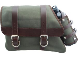 Canvas Solo Side Bag with Fuel Bottle Strut Mount Brown Army Green Left
