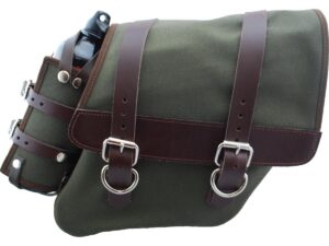 Canvas Solo Side Bag with Fuel Bottle Strut Mount Brown Army Green Right