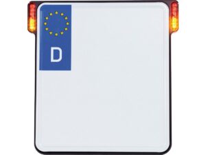 ALL-IN-ONE License Plate Base Plate Taillight and Turn Signal, German Size 200x180mm Black Anodized