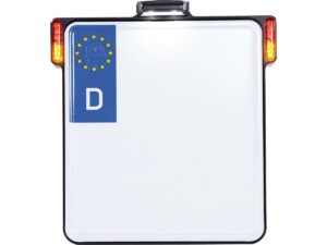 ALL-IN-ONE License Plate Base Plate 3 in 1 and License Plate Light, German Size 200x180mm Black Anodized