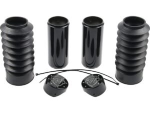 6-Piece Fork Covers with lower Fork Rubbers With Cult-Werk Logo Black Gloss Powder Coated