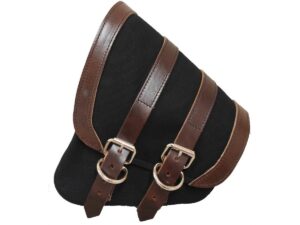 Canvas Swing Arm Saddle Bag With Brown Straps Black Brown Left