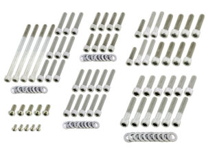 Drivetrain Screw Kits Kit includes screws for Primary Cover, Gear Cover, Inspection Cover, Derby Cover, Timer Cover, Inner Primary, Rockerboxes, Lifterbase, Transmission Side Cover Raw