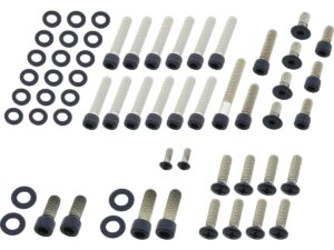 Drivetrain Screw Kits Kit includes screws for Side Covers, Inner Primary, Header Mount, Point Cover, Lifterbase Black Powder Coated