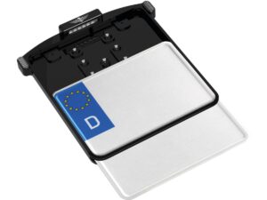 ALL-IN-ONE MICRO License Plate Base Plate 3 in 1 and License Plate Light, German Size 200x220mm Black Anodized