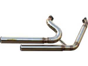 Top Chopp Staggered Forward Control Exhaust System , Raw Hole Heat Shield, Polished Smooth End Cap, 2,5″ Outline