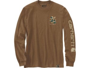 Relaxed Fit Heavyweight Long Sleeve Camo Logo Graphic Shirt S Oiled Walnut Heather